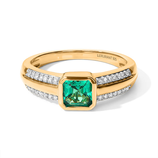 LUXURIANT DIAMOND - AAA Lab Grown Kolumbianischer Smaragd, Lab Grown Diamant Ring 925 Silber 750 Gelbgold vermeil (Größe 17.00) ca. 1,14 ct