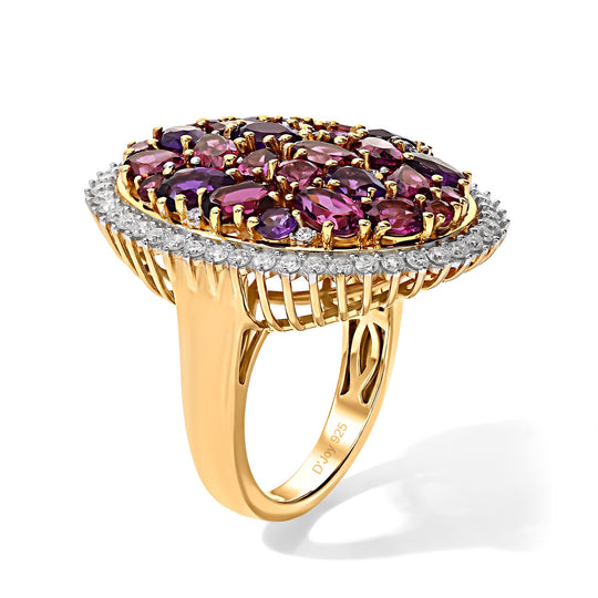D'Joy AA Natürlicher Rhodolith Granat Ring 925 Silber 750 Gelbgold vermeil (Größe 17.00) ca. 6,25 ct
