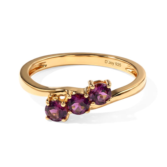 D'Joy Natürlicher Rhodolith Granat Ring 925 Silber 750 Vergoldet (Größe 21.00) ca. 0,70 ct