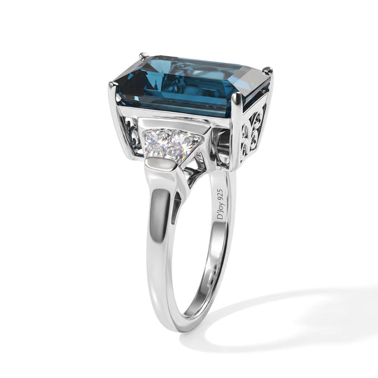 D'Joy AAA London Blau Topas (14x10), Moissanit Ring 925 Silber Rhodiniert (Größe 18.00) (4-3 Werktage Lieferzeit) ca. 9.47 ct