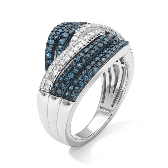 D'Joy Blauer Diamant (IR), Weißer Diamant Ring 925 Silber Rhodiniert (Größe 20.00) ca. 1.04 ct