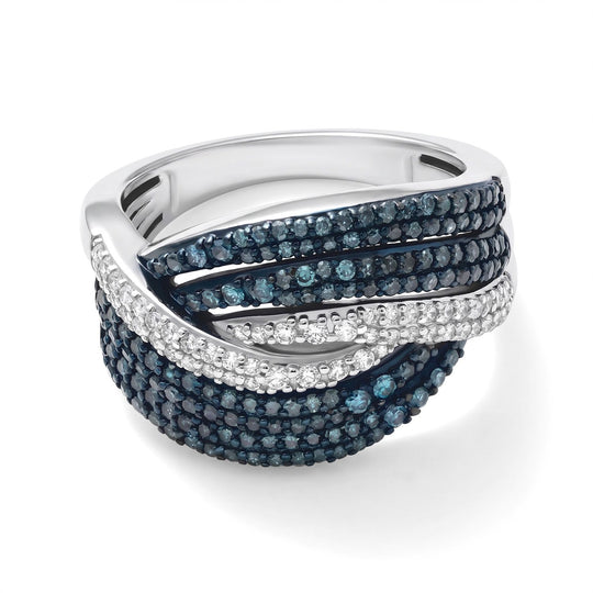 D'Joy Blauer Diamant (IR), Weißer Diamant Ring 925 Silber Rhodiniert (Größe 20.00) ca. 1.04 ct