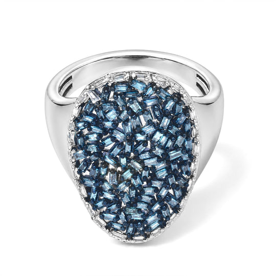 D'Joy Blauer Diamant (IR), Weißer Diamant Ring 925 Silber Rhodiniert (Größe 21.00) ca. 1.02 ct