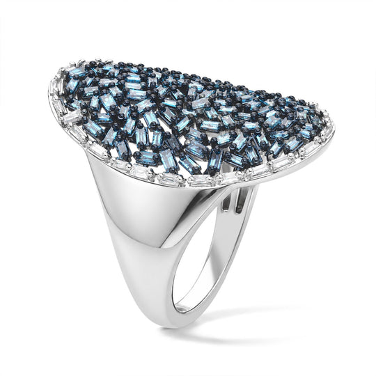 D'Joy Blauer Diamant (IR), Weißer Diamant Ring 925 Silber Rhodiniert (Größe 21.00) ca. 1.02 ct