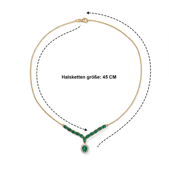 LUXURIANT DIAMOND - AAA Lab Grown Kolumbianischer Smaragd Halskette ca. 45 cm 925 Silber 750 Gelbgold vermeil ca. 5,56 ct.