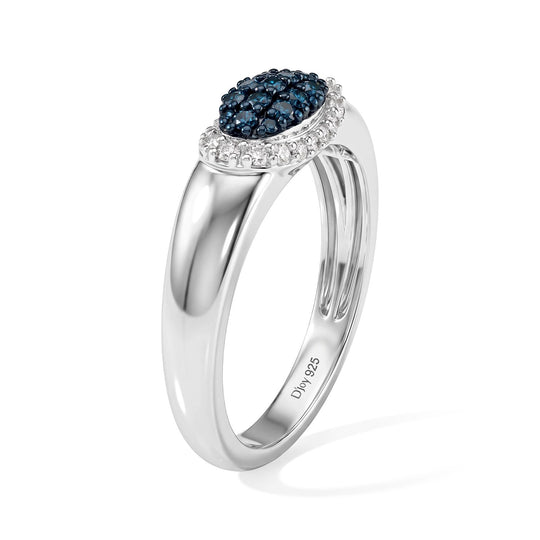 D'Joy Blauer Diamant (IR), Weißer Diamant Ring 925 Silber Rhodiniert (Größe 21.00) ca. 0.49 ct
