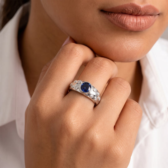 Lab Grown Ceylon-Blau-Saphir, Moissanit Ring 925 Silber Rhodiniert (Größe 21.00) ca. 2.98 ct