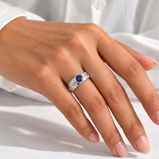 Lab Grown Ceylon-Blau-Saphir, Moissanit Ring 925 Silber Rhodiniert (Größe 21.00) ca. 2.98 ct
