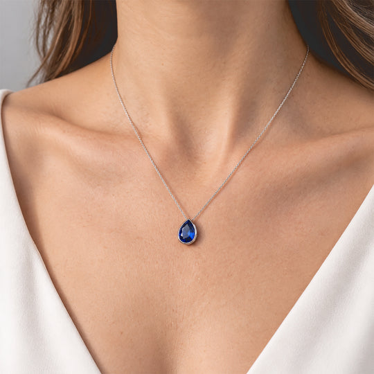 Lab Grown Ceylon-Blau-Saphir Anhänger 925 Silber Rhodiniert ca. 4.70 ct