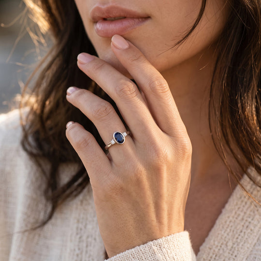 Laborgezüchteter Ceylon-Blau-Saphir, Lab Grown Diamant Ring 925 Silber Rhodiniert (Größe 21.00) ca. 0,74 ct