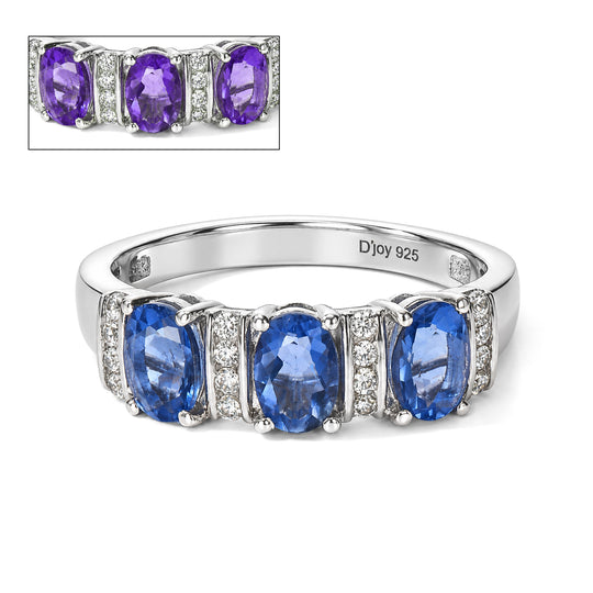 D'Joy Farbwechsel Fluorit, Weißer Zirkon Ring 925 Silber Rhodiniert (Größe 18.00) ca. 1,98 ct