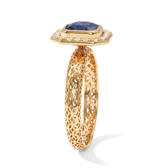 Lab Grown Ceylon-Blau-Saphir, Lab Grown Diamant Ring 925 Silber 750 Gelbgold vermeil (Größe 19.00) ca. 2.52 ct