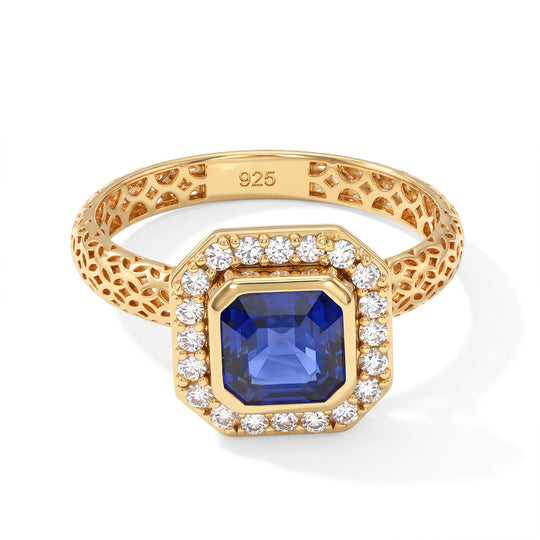 Lab Grown Ceylon-Blau-Saphir, Lab Grown Diamant Ring 925 Silber 750 Gelbgold vermeil (Größe 19.00) ca. 2.52 ct