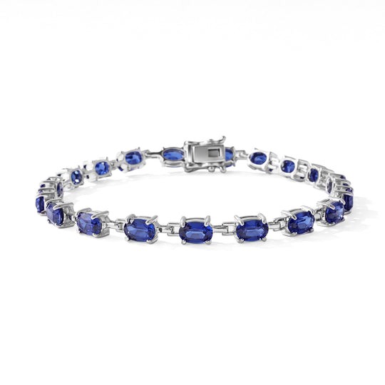 LAB GROWN Ceylon-Blau-Saphir Armband ca. 20 cm 925 Silber Rhodiniert ca. 13.20 ct