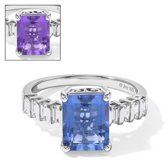 D'Joy Farbwechsel Fluorit, Moissanit Ring 925 Silber Rhodiniert (Größe 18.00) ca. 4,38 ct