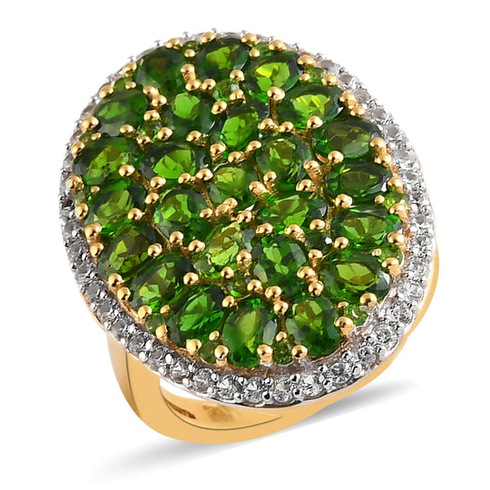 Natürlicher Chromdiopsid-Ring, 925 Silber vergoldet (Größe 17.00) ca. 6,11 ct