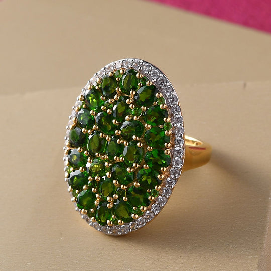 Natürlicher Chromdiopsid-Ring, 925 Silber vergoldet (Größe 17.00) ca. 6,11 ct