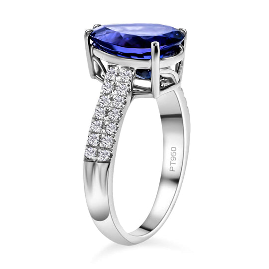 Rhapsody AAAA Tansanit, Weißer DiamantAGI zertifiziert Ringe 950 Platin (Größe 17.00) ca. 3.60 ct