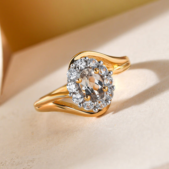 AAA Turkizit und weißer Zirkon Ring, 925 Silber Gelbgold Vermeil (Größe 20.00) ca. 0.96 ct