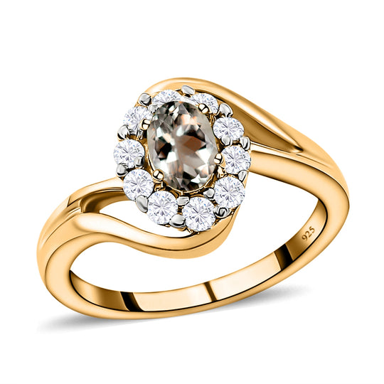 AAA Turkizit und weißer Zirkon Ring, 925 Silber Gelbgold Vermeil (Größe 20.00) ca. 0.96 ct