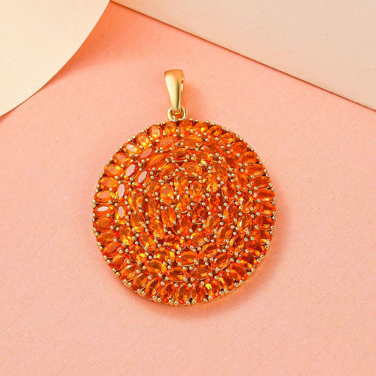 Salamanca Feueropal-Anhänger, 925 Silber Gelbgold Vermeil ca. 13.43 ct