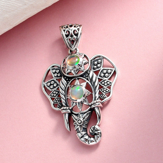 Handgearbeiteter, natürlicher, äthiopischer Opal-Anhänger, 925 Silber Schwarz oxidiert ca. 0,78 ct