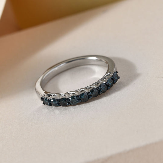 Blauer Diamant Band-Ring, 925 Silber platiniert (Größe 18.00) ca. 0.50 ct