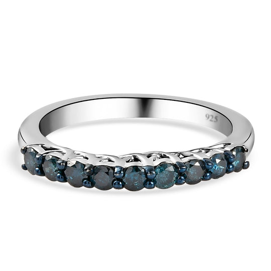 Blauer Diamant Band-Ring, 925 Silber platiniert (Größe 18.00) ca. 0.50 ct