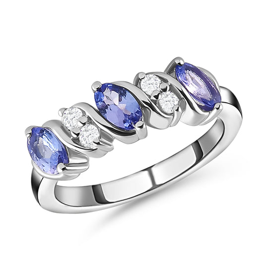 AA Tansanit und weißer Zirkon-Ring, 925 Silber platiniert (Größe 19.00) ca. 0.85 ct