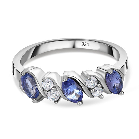 AA Tansanit und weißer Zirkon-Ring, 925 Silber platiniert (Größe 19.00) ca. 0.85 ct