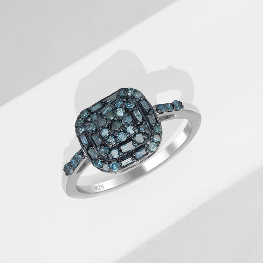 Blauer Diamant-Ring, 925 Silber platiniert (Größe 21.00) ca. 0,50 ct