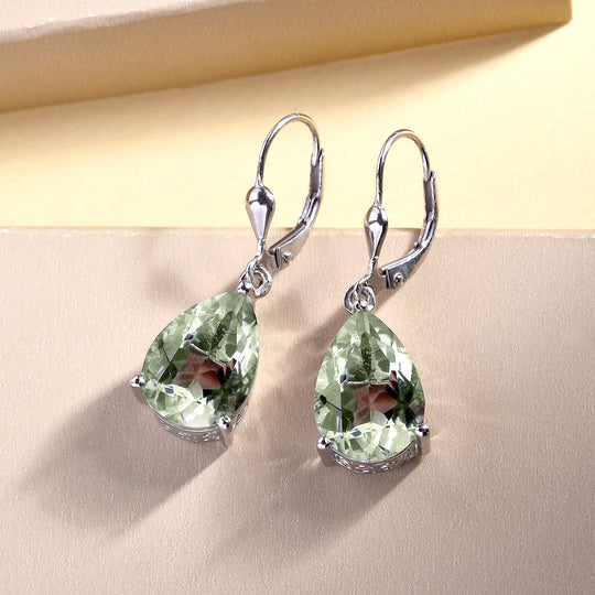 Prasiolith Tropfen-Ohrringe, 925 Silber platiniert ca. 9,58 ct