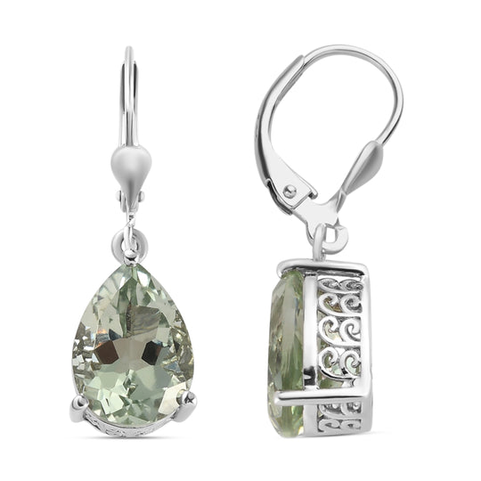 Prasiolith Tropfen-Ohrringe, 925 Silber platiniert ca. 9,58 ct