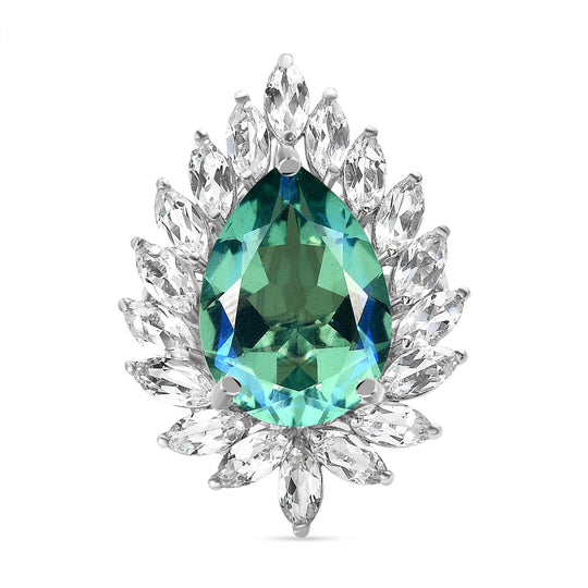 Pfau Triplette Quarz und weißer Topas-Ring, 925 Silber platiniert ca. 15.54 ct