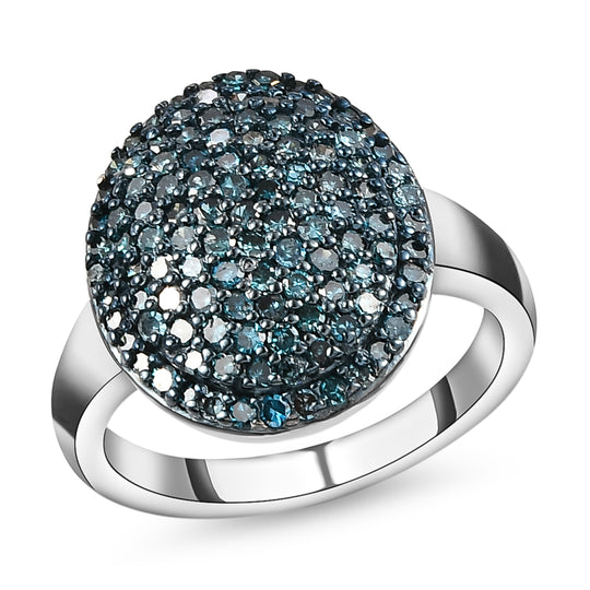 Blauer Diamant-Ring, 925 Silber platiniert (Größe 16.00) ca. 1,00 ct