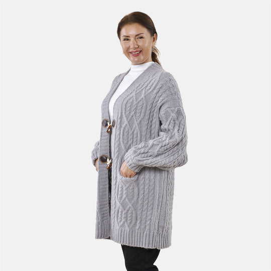 Lange Strickjacke mit Schlaufe, 87x44x60cm, grau