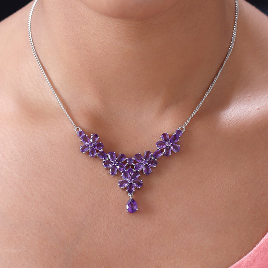 Afrikanische Amethyst-Halskette, ca. 45 cm, 925 Silber platiniert ca. 12.65 ct