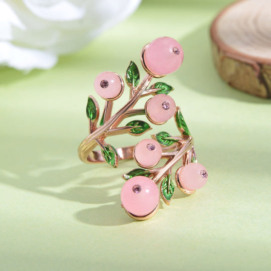 Rosenquarz und rosa Kristall-Ring, reines Messing (Größe 16.50)