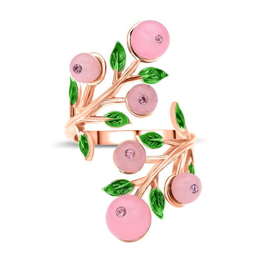 Rosenquarz und rosa Kristall-Ring, reines Messing (Größe 16.50)