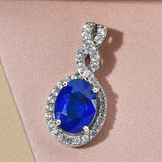 AAA Tansanischer Blauer Spinell (Diffundierter) und weißer Zirkon Anhänger, 925 Silber platiniert ca. 1.74 ct