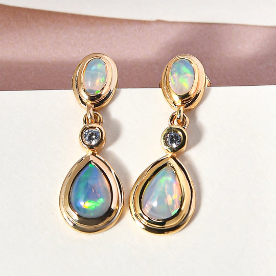 Natürliche, äthiopische Opal-Ohrringe, 925 Silber vergoldet ca. 1,39 ct