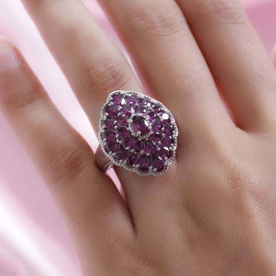 Rhodolith Granat-Ring 925 Silber platiniert ca. 5,62 ct