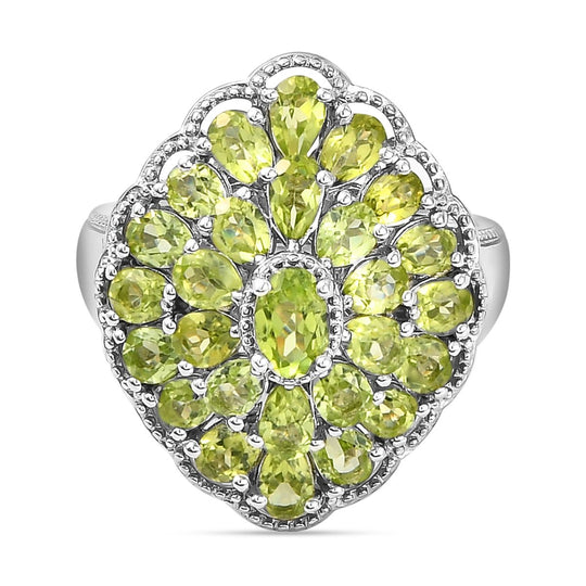 Natürlicher Peridot-Ring, 925 Silber platiniert, , ca. 5.93 ct