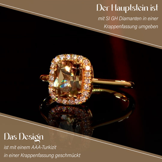 ILIANA AAA Turkizit (Diaspore) und Diamant-Ring, SI G-H, 750 Gelbgold (Größe 17.00) ca. 2.65 ct