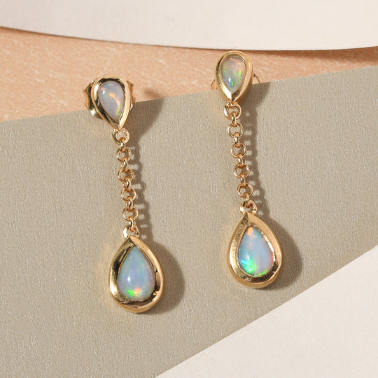 Natürliche, äthiopische Opal-Ohrringe, 925 Silber vergoldet ca. 1,31 ct