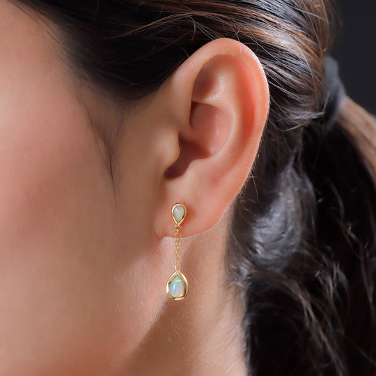 Natürliche, äthiopische Opal-Ohrringe, 925 Silber vergoldet ca. 1,31 ct