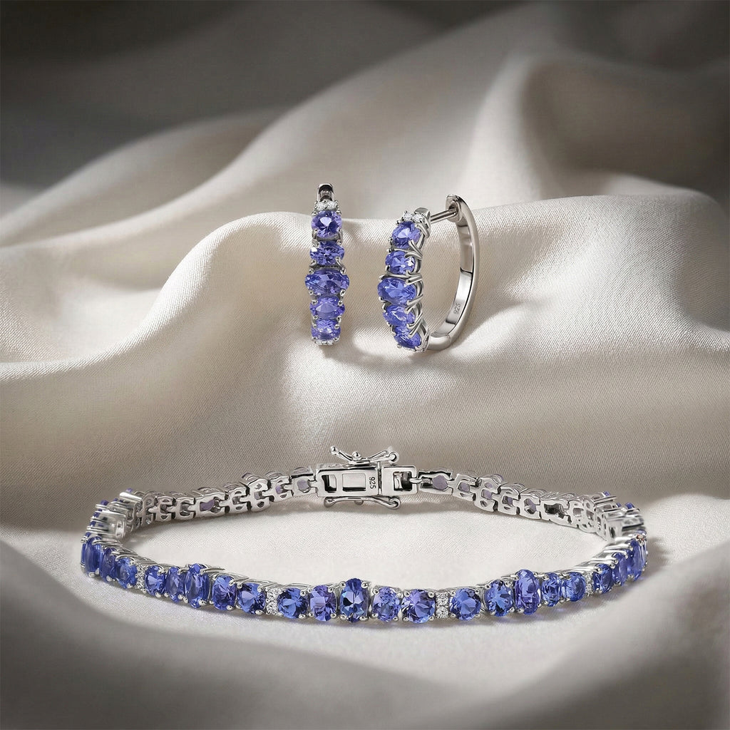Tansanit und Zikron Armband und Ohrringe