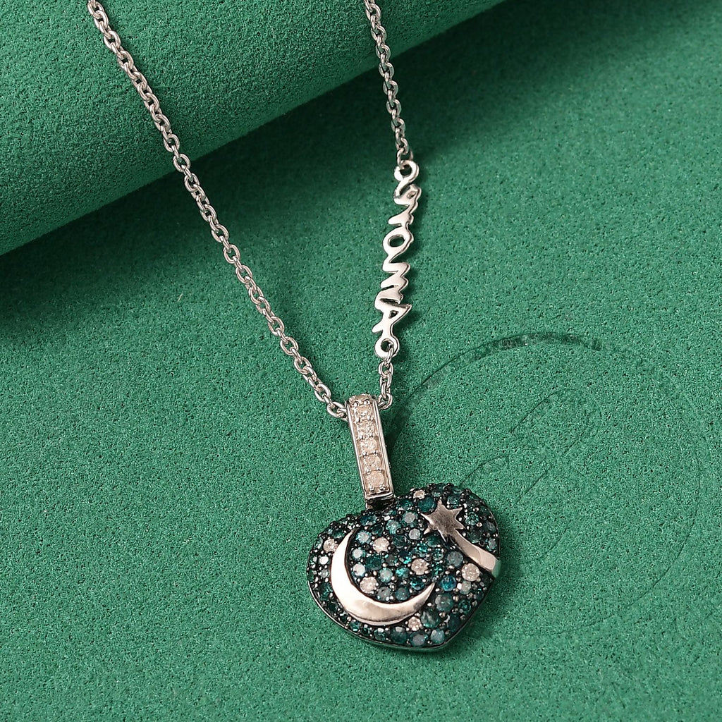 GP Amore Kollektion - Multi Diamant und Kanchanaburi blauer Saphir Ring und Anhänger mit 45cm Kette