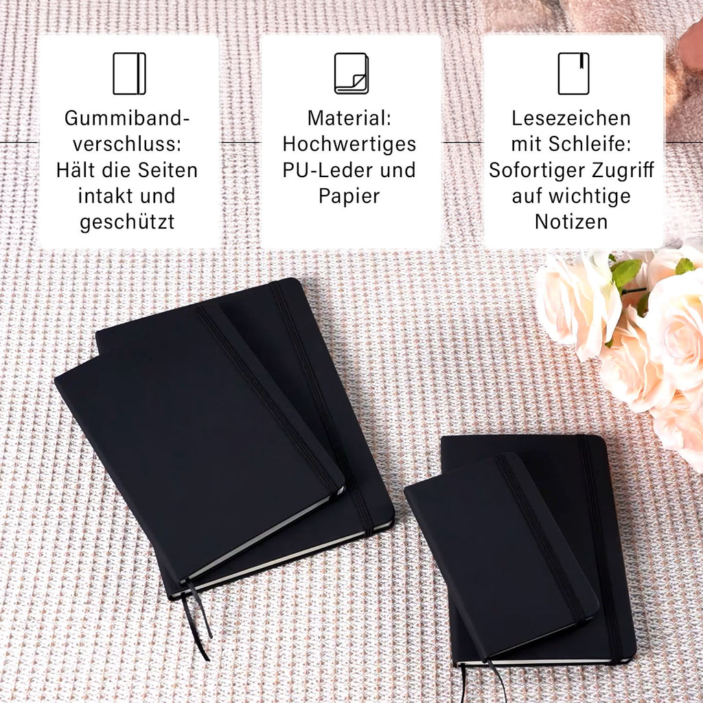 Notizbuch-Set mit Gummibandverschluss Kunstleder und Papier verschiedene Größen