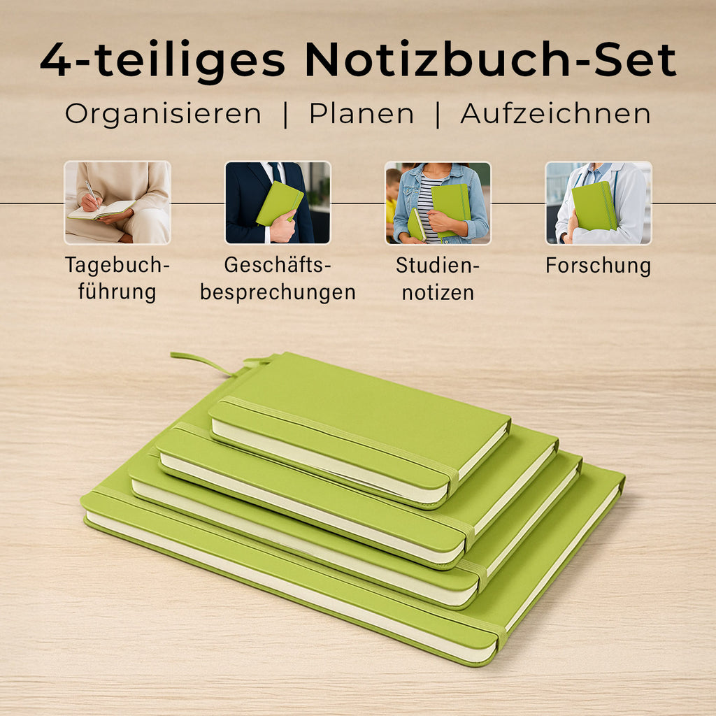 Notizbuch-Set mit Gummibandverschluss Kunstleder und Papier verschiedene Größen